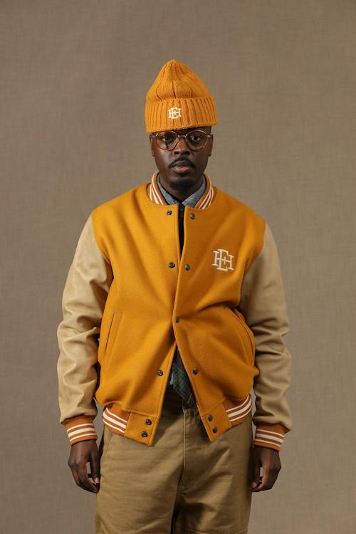 on model image of Lofton Varsity Jacket