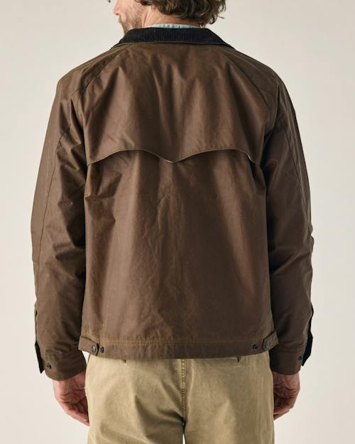 on model image of Waxed Harrington Jacket