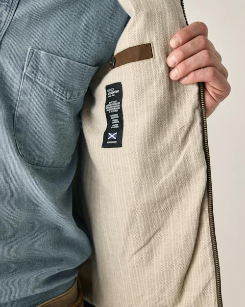 on model image of Waxed Harrington Jacket