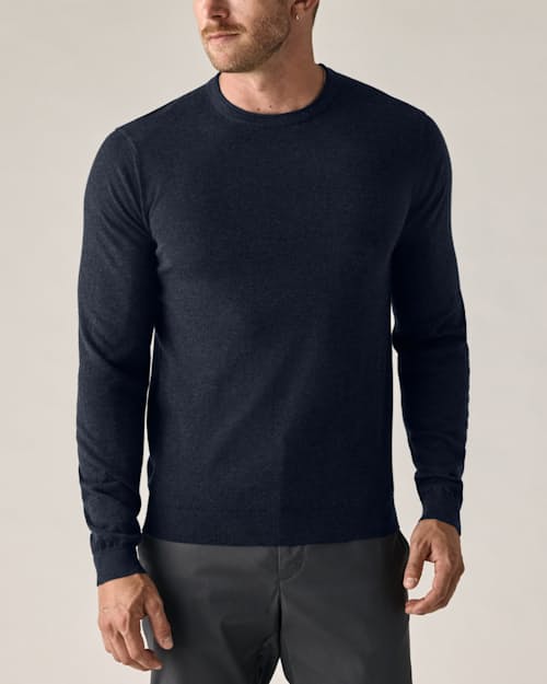 on model image of Cotton Merino Crewneck Sweater