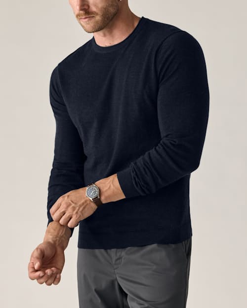 on model image of Cotton Merino Crewneck Sweater