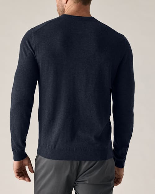 on model image of Cotton Merino Crewneck Sweater