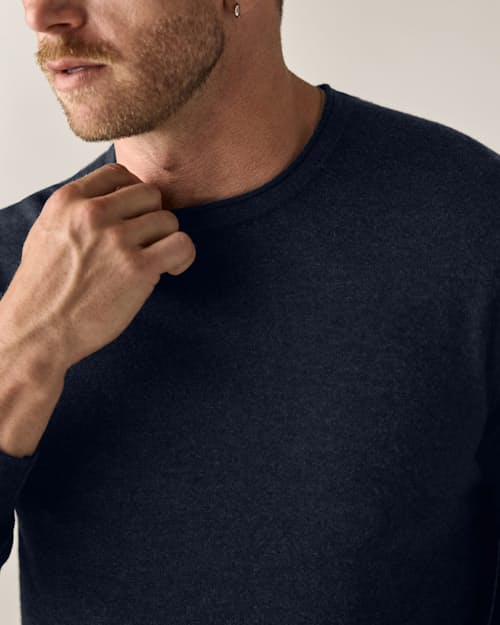 on model image of Cotton Merino Crewneck Sweater