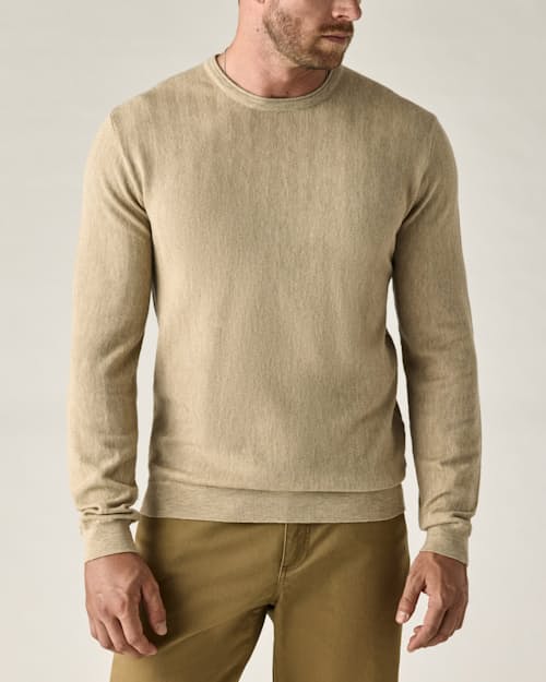 on model image of Lightweight Cotton-Merino Crewneck Sweater