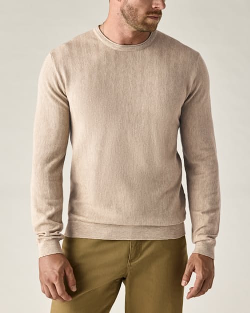 on model image of Lightweight Cotton-Merino Crewneck Sweater