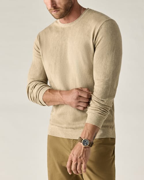 on model image of Lightweight Cotton-Merino Crewneck Sweater