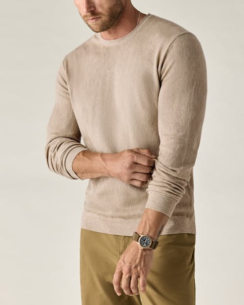 on model image of Lightweight Cotton-Merino Crewneck Sweater