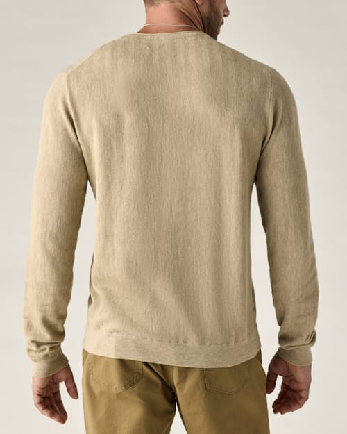 on model image of Lightweight Cotton-Merino Crewneck Sweater
