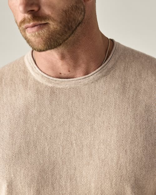 on model image of Lightweight Cotton-Merino Crewneck Sweater