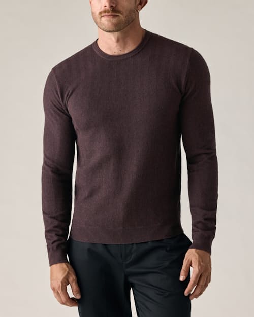 on model image of Cotton Merino Crewneck Sweater