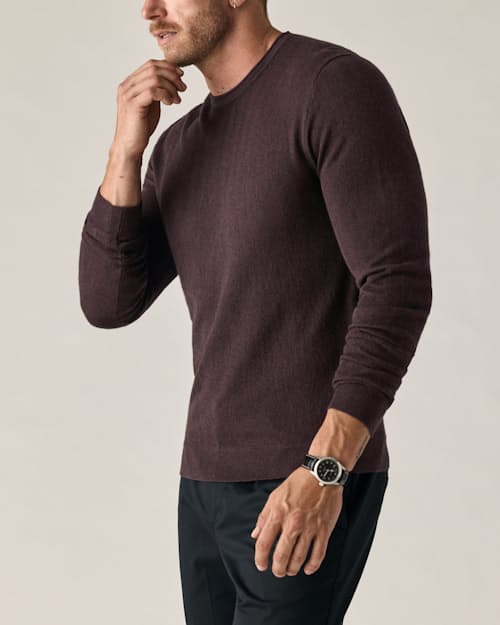 on model image of Cotton Merino Crewneck Sweater