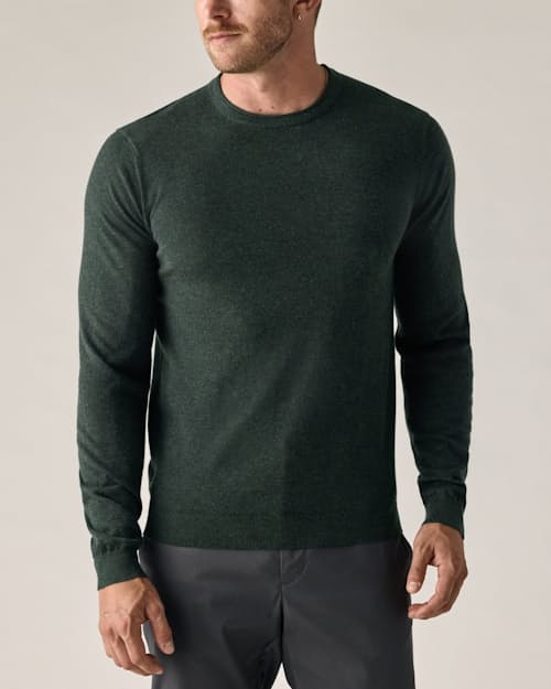on model image of Cotton Merino Crewneck Sweater