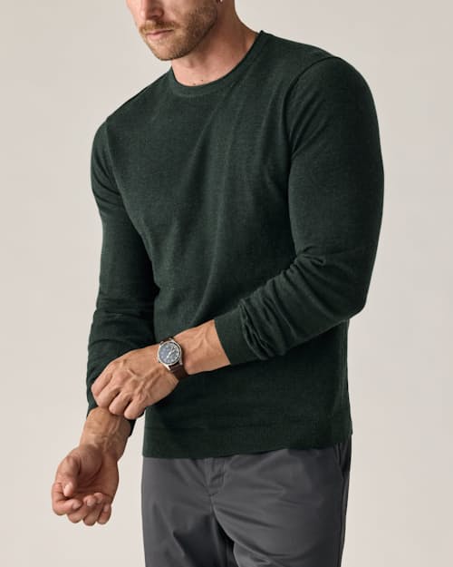 on model image of Cotton Merino Crewneck Sweater