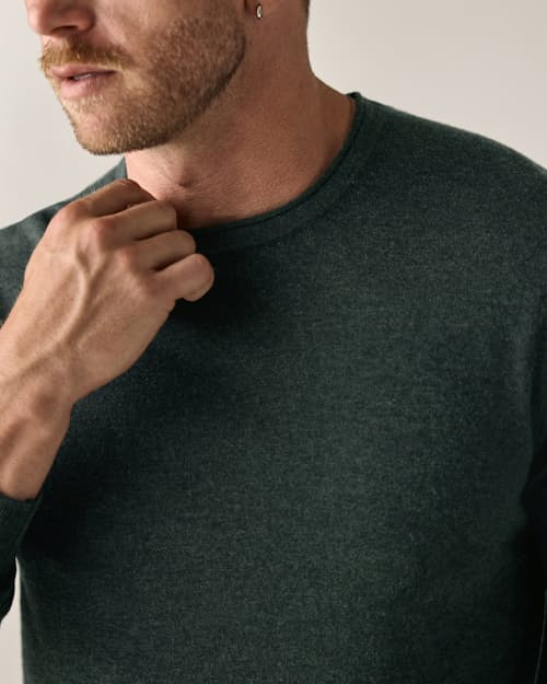 on model image of Cotton Merino Crewneck Sweater