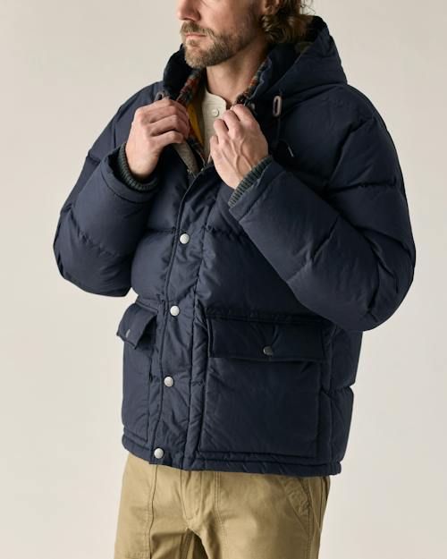 on model image of Waxed Quilted Down Jacket