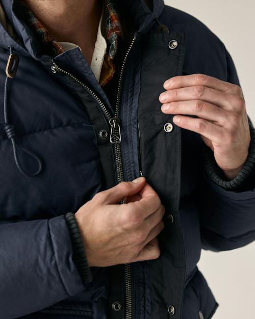 on model image of Waxed Quilted Down Jacket