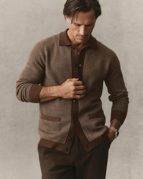 on model image of The Miles Sweater Polo