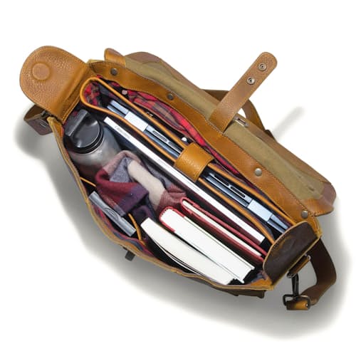 laydown image of Kent Leather Messenger Bag
