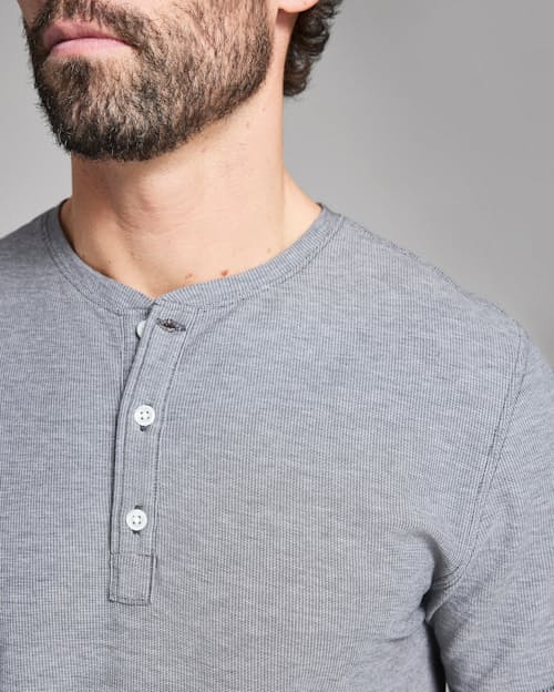 on model image of Short-Sleeve Birdseye Henley