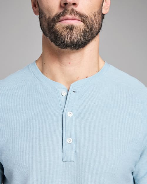 on model image of Short-Sleeve Birdseye Henley