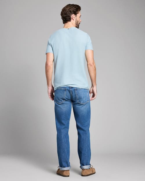 on model image of Short-Sleeve Birdseye Henley