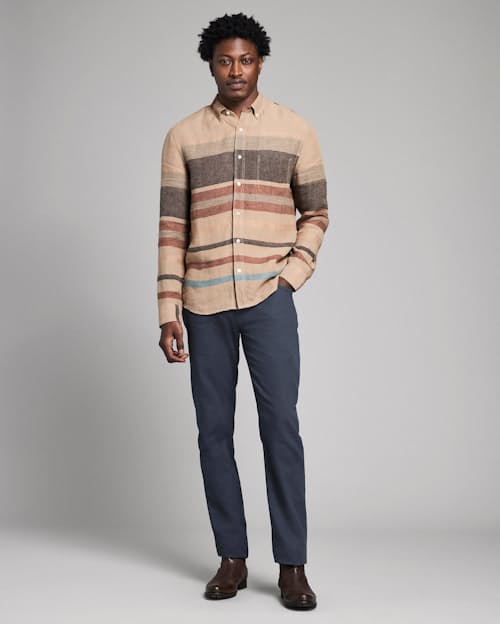 on model image of Tuscumbia Linen Shirt