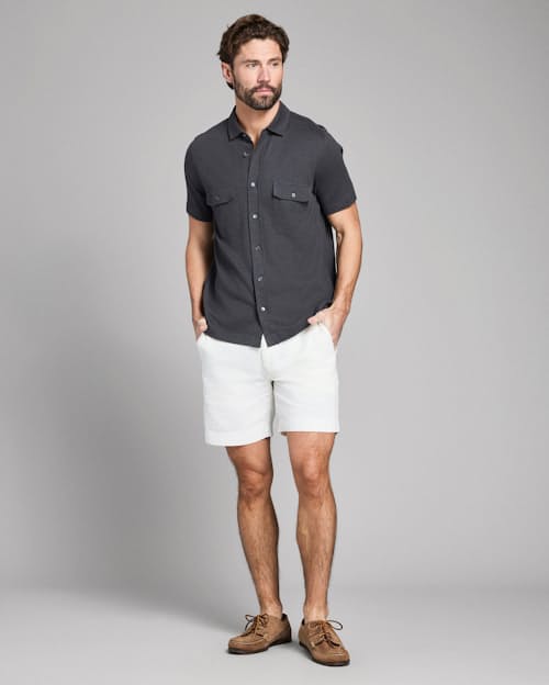 on model image of Short-Sleeve Hemp Cotton Knit Shirt