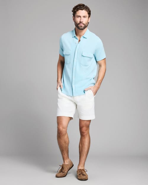 on model image of Short-Sleeve Hemp Cotton Knit Shirt