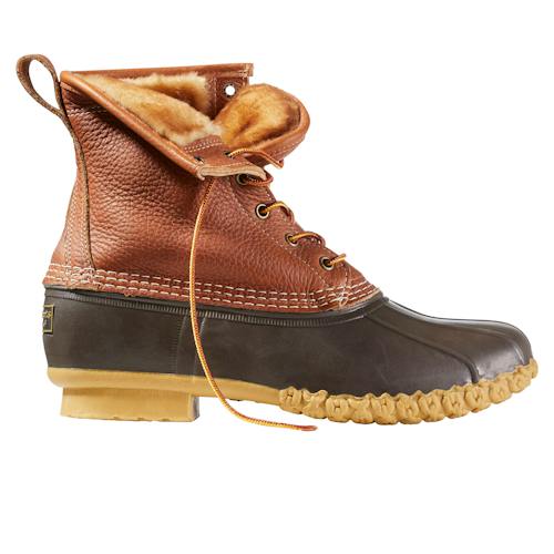 laydown image of 8" Tumbled Leather Insulated Sherpa Lined Bean Boot