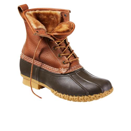laydown image of 8" Tumbled Leather Insulated Sherpa Lined Bean Boot