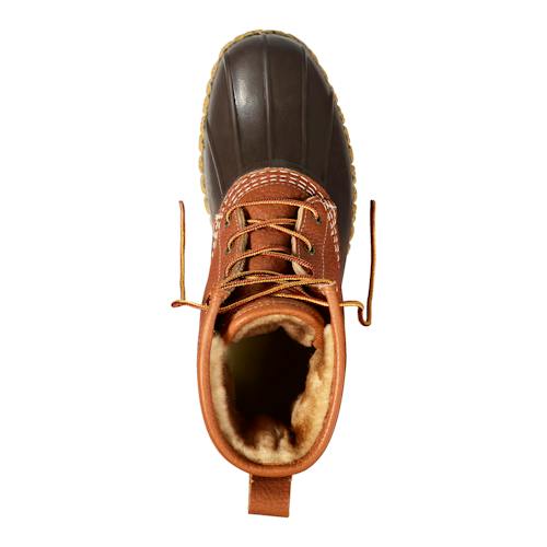 laydown image of 8" Tumbled Leather Insulated Sherpa Lined Bean Boot