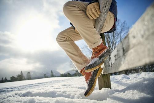 lifestyle image of 8" Tumbled Leather Insulated Sherpa Lined Bean Boot