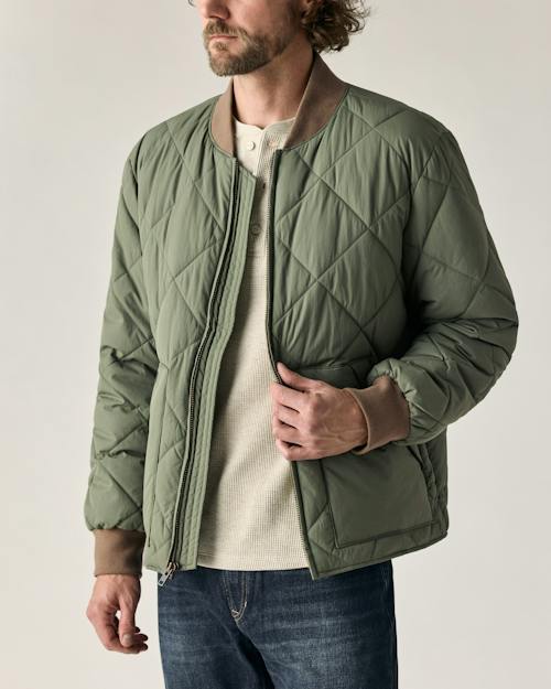 on model image of Vintage Quilted Nylon Zip Jacket