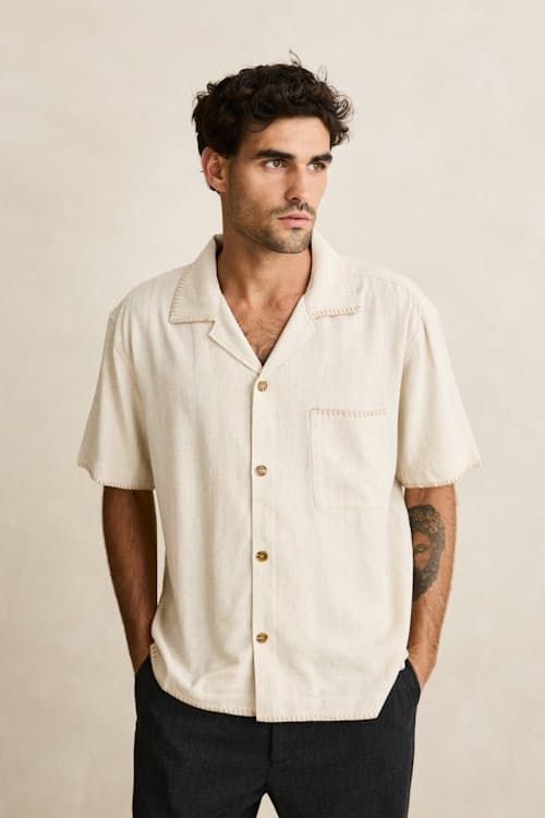 on model image of Relaxed Whip Stitch Short Sleeve Shirt