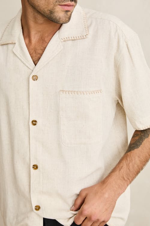 on model image of Relaxed Whip Stitch Short Sleeve Shirt