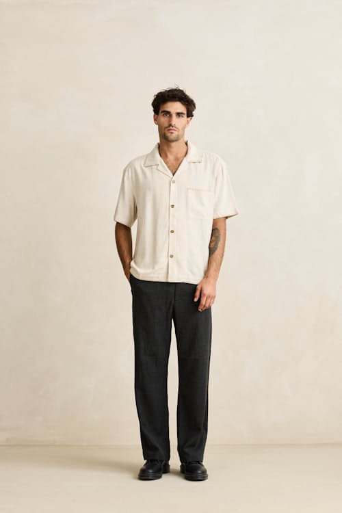 on model image of Relaxed Whip Stitch Short Sleeve Shirt