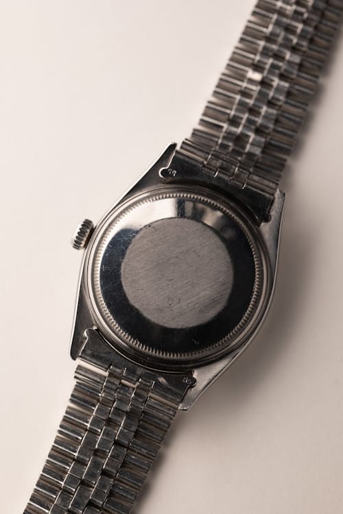 laydown detail image of 1960 Rolex 1603 Silver "Bamboo Bezel" Datejust