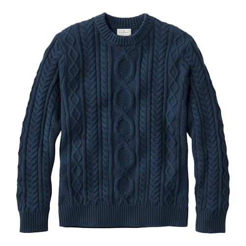 laydown image of Bean’s Heritage Soft Cotton Fisherman Crewneck Sweater