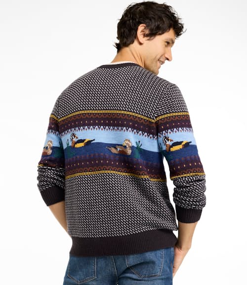 on model image of Essential Merino Crewneck Sweater