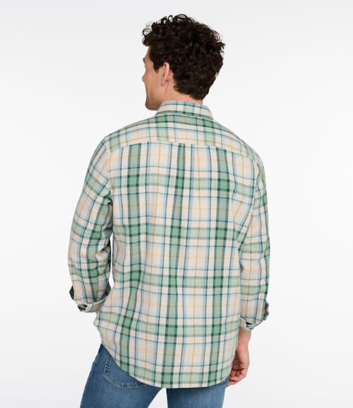 on model image of Scotch Plaid Flannel Shirt- Traditional Fit