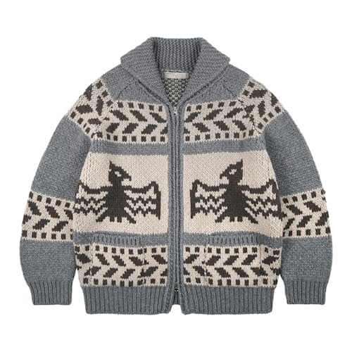 laydown image of Thunderbird Heavy Cowichan Sweater Jacket