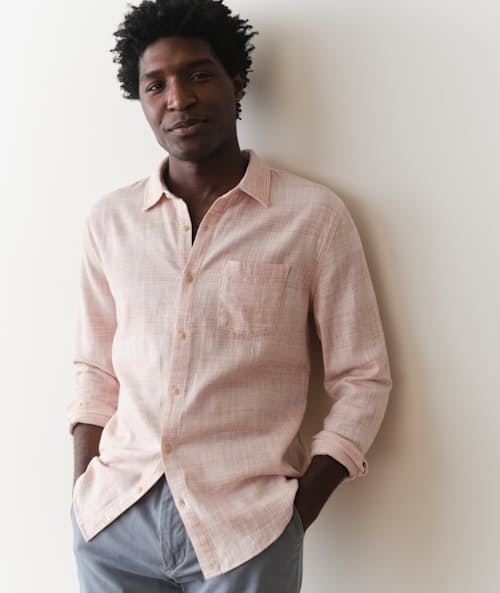 on model image of Classic Stretch Selvage Long Sleeve Shirt
