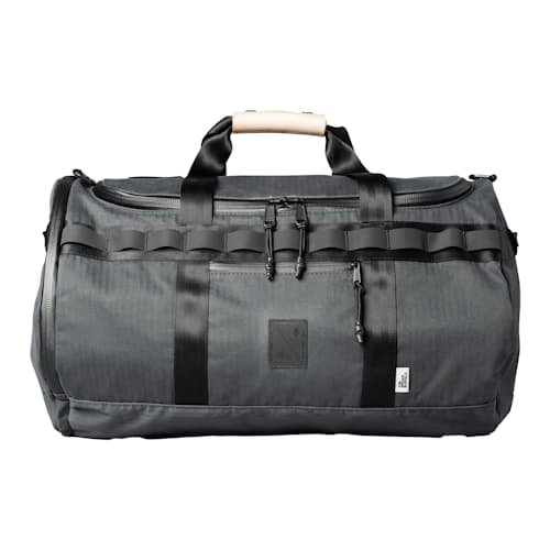 laydown image of Huckberry x Brown Buffalo Herringbone Twill Duffalo 50L