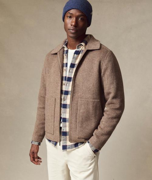 on model image of Shaw Wool Jacket