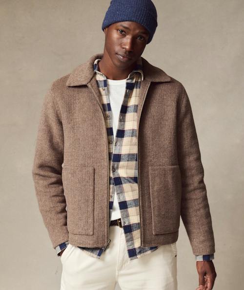on model image of Shaw Wool Jacket