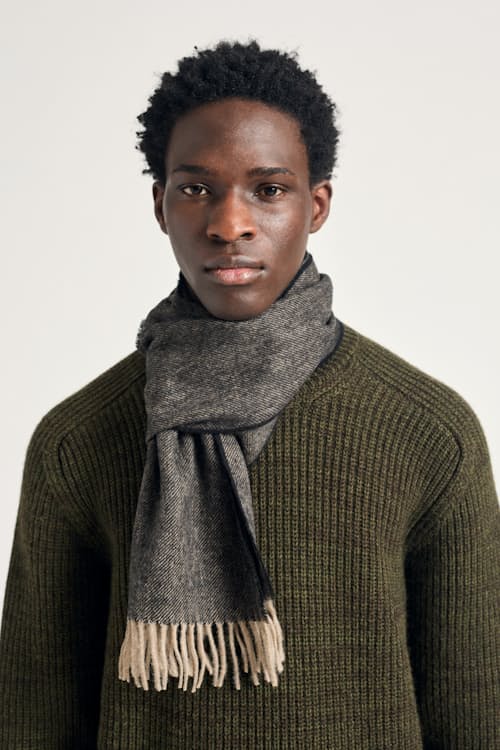 on model image of Norse Moon Merino Lambswool Scarf