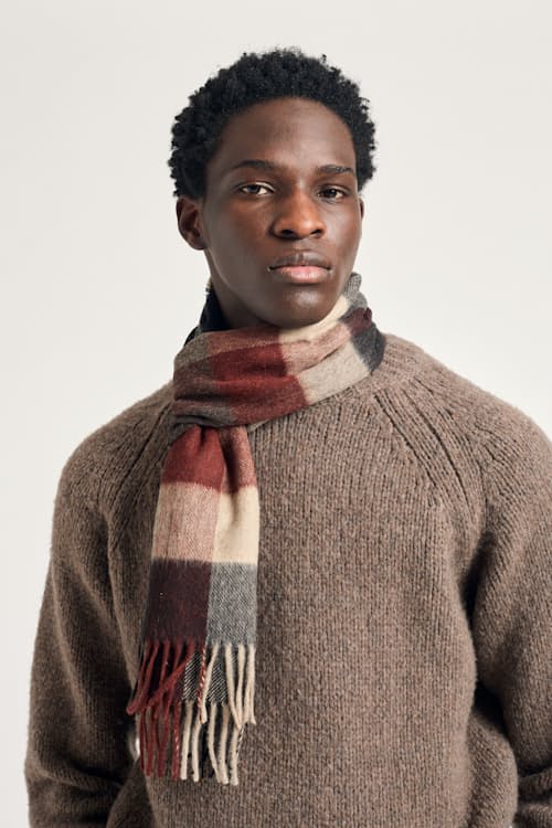 on model image of Norse Moon Merino Lambswool Scarf