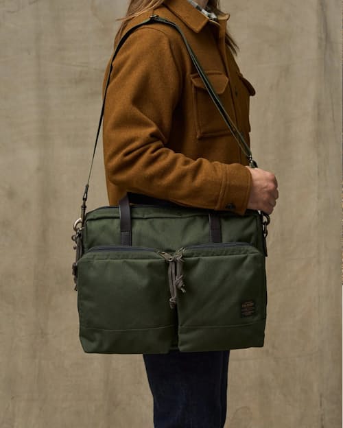 on model image of Dryden Briefcase