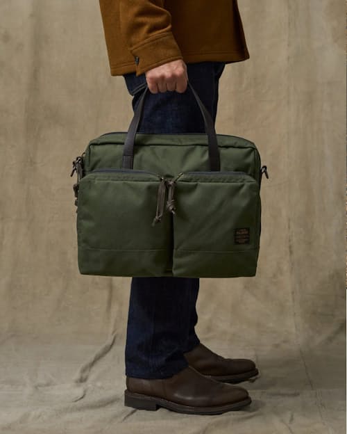 on model image of Dryden Briefcase