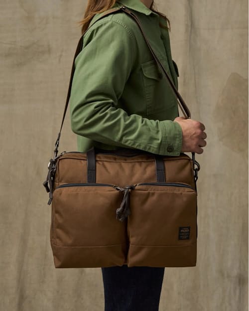 on model image of Dryden Briefcase